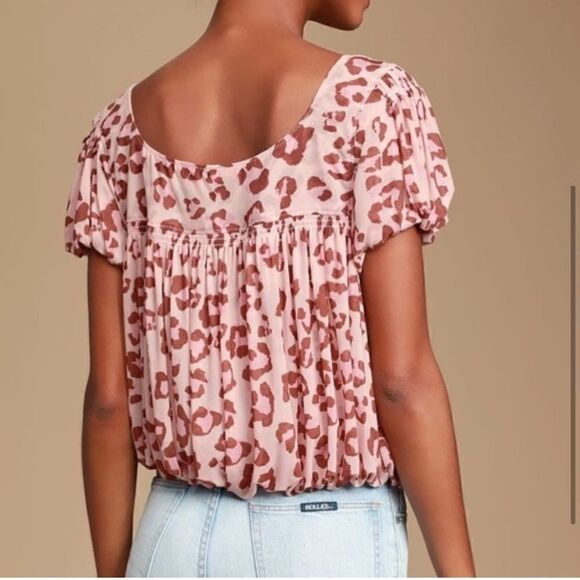 Free People Meg Leopard Print Blouse Pink Blush - Picture 4 of 10